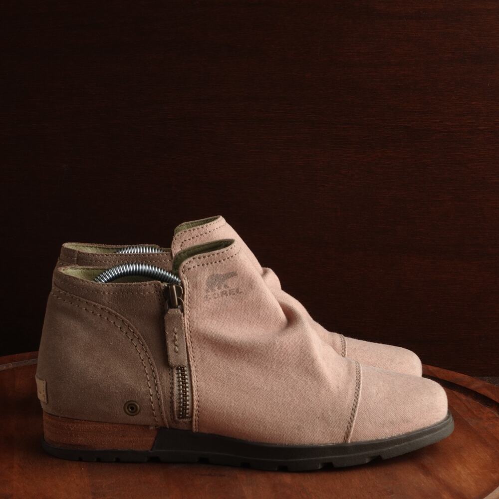 Sorel Boots Womens Size 10 Beige Major Low Ankle Side Zip Canvas Casual Outdoor